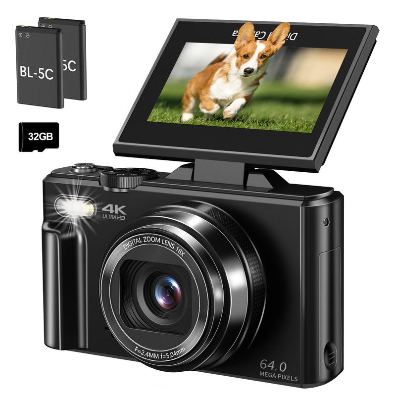 4K 64MP Vlog Camera  WiFi & Selfie Flip Screen