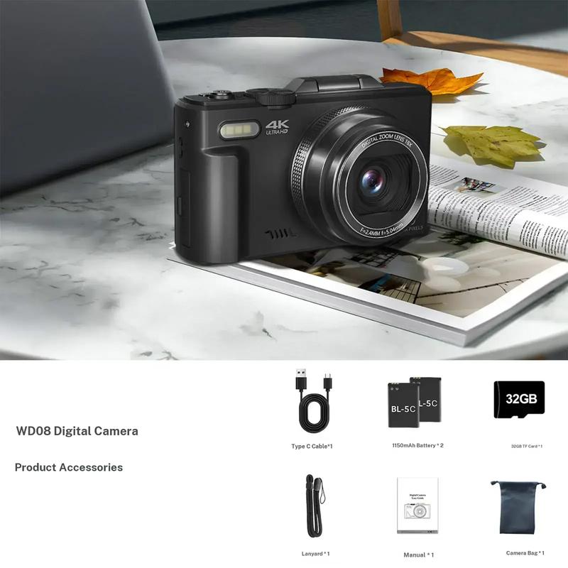4K 64MP Vlog Camera  WiFi & Selfie Flip Screen