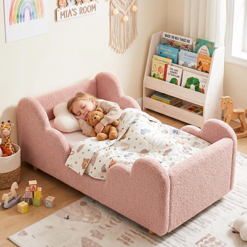 Soft Upholstered Kids Bed with Rounded Safety Rails