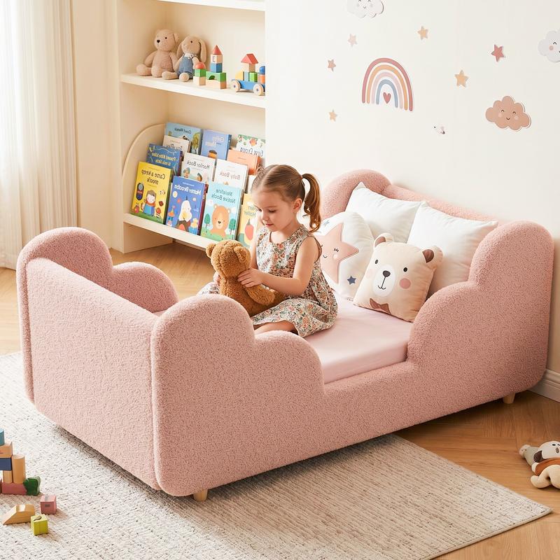 Soft Upholstered Kids Bed with Rounded Safety Rails