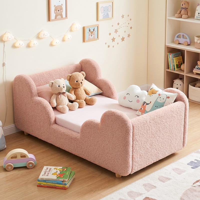Soft Upholstered Kids Bed with Rounded Safety Rails