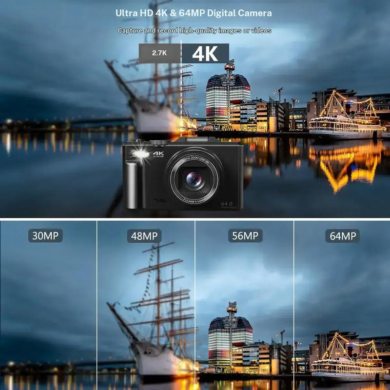 4K 64MP Vlog Camera  WiFi & Selfie Flip Screen