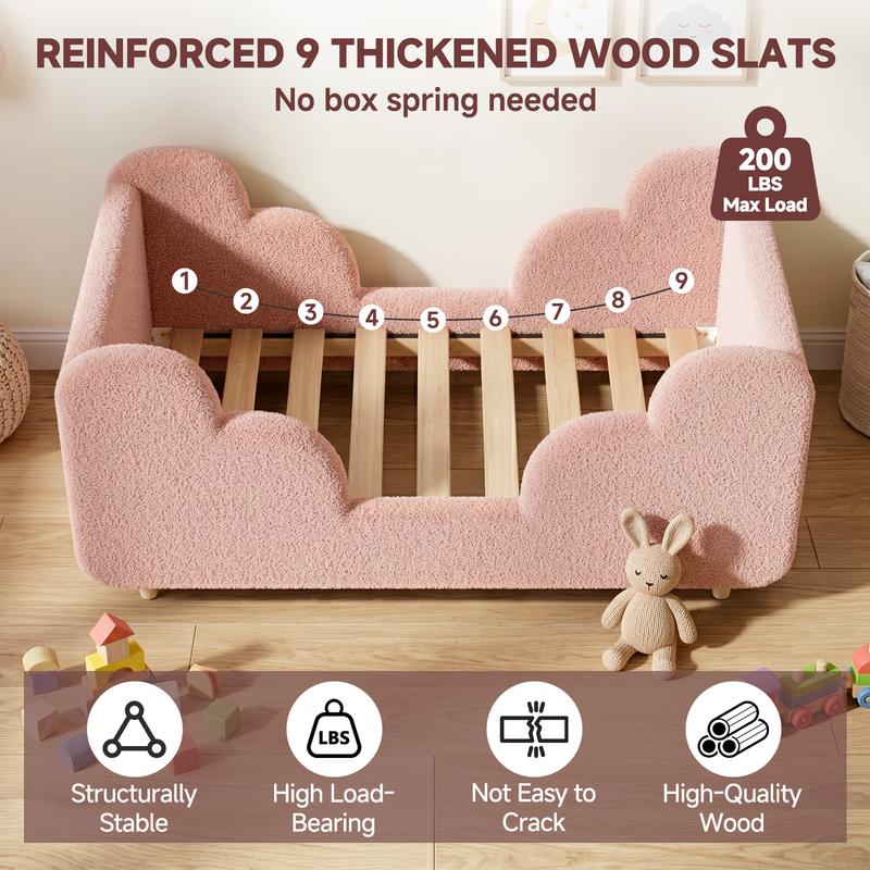 Soft Upholstered Kids Bed with Rounded Safety Rails