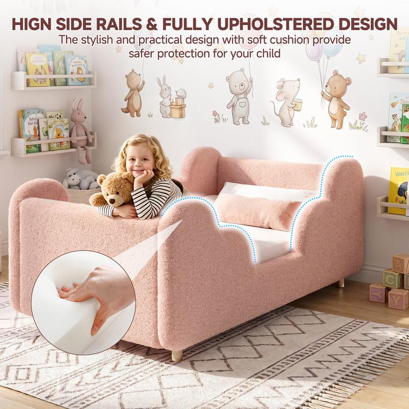 Soft Upholstered Kids Bed with Rounded Safety Rails