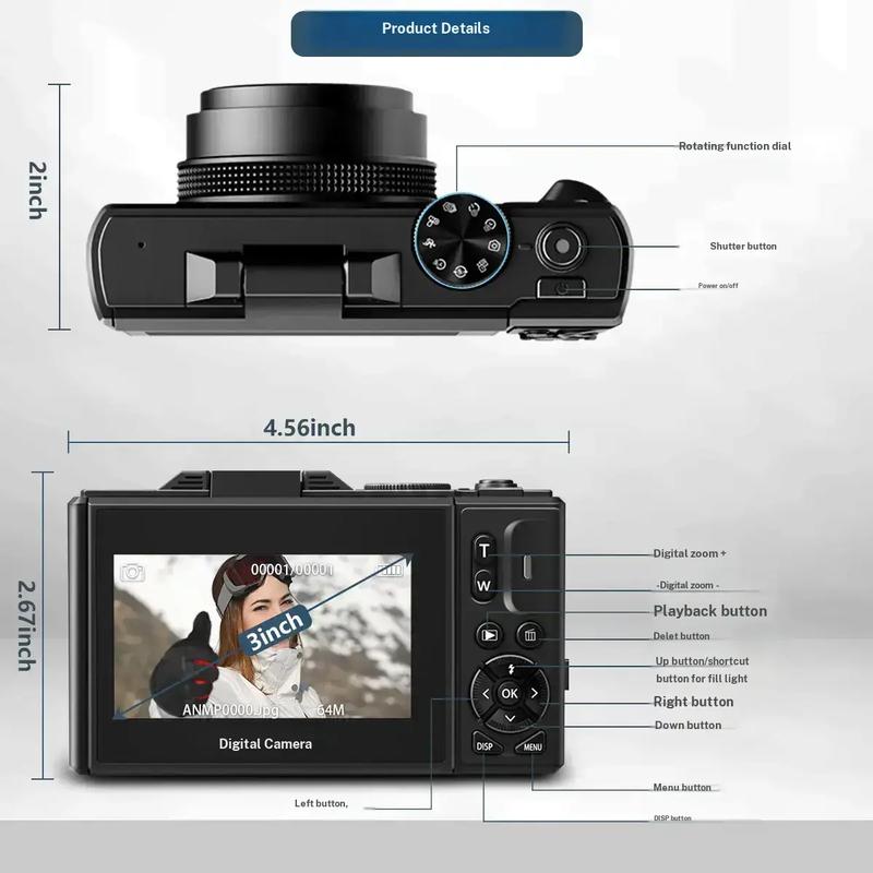 4K 64MP Vlog Camera  WiFi & Selfie Flip Screen