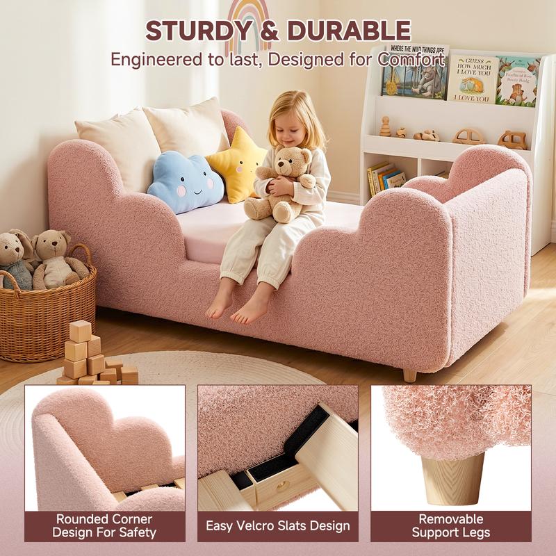 Soft Upholstered Kids Bed with Rounded Safety Rails