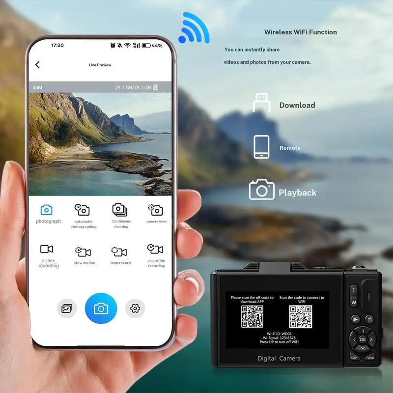4K 64MP Vlog Camera  WiFi & Selfie Flip Screen