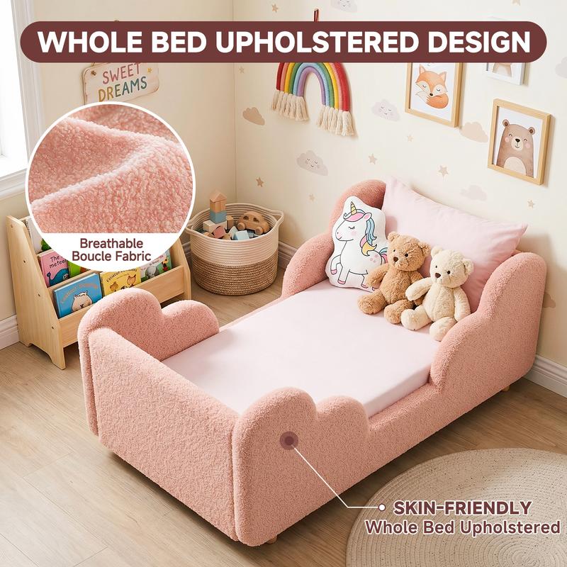 Soft Upholstered Kids Bed with Rounded Safety Rails
