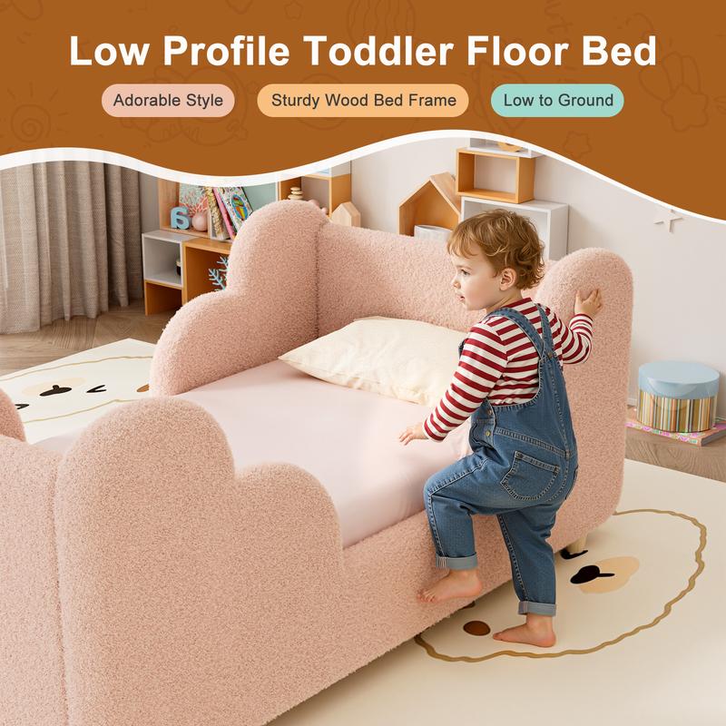 Soft Upholstered Kids Bed with Rounded Safety Rails